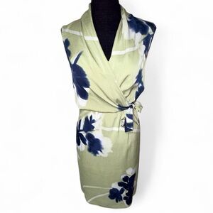 Elie Tahari Halley dress moss navy white floral print silk  Size S